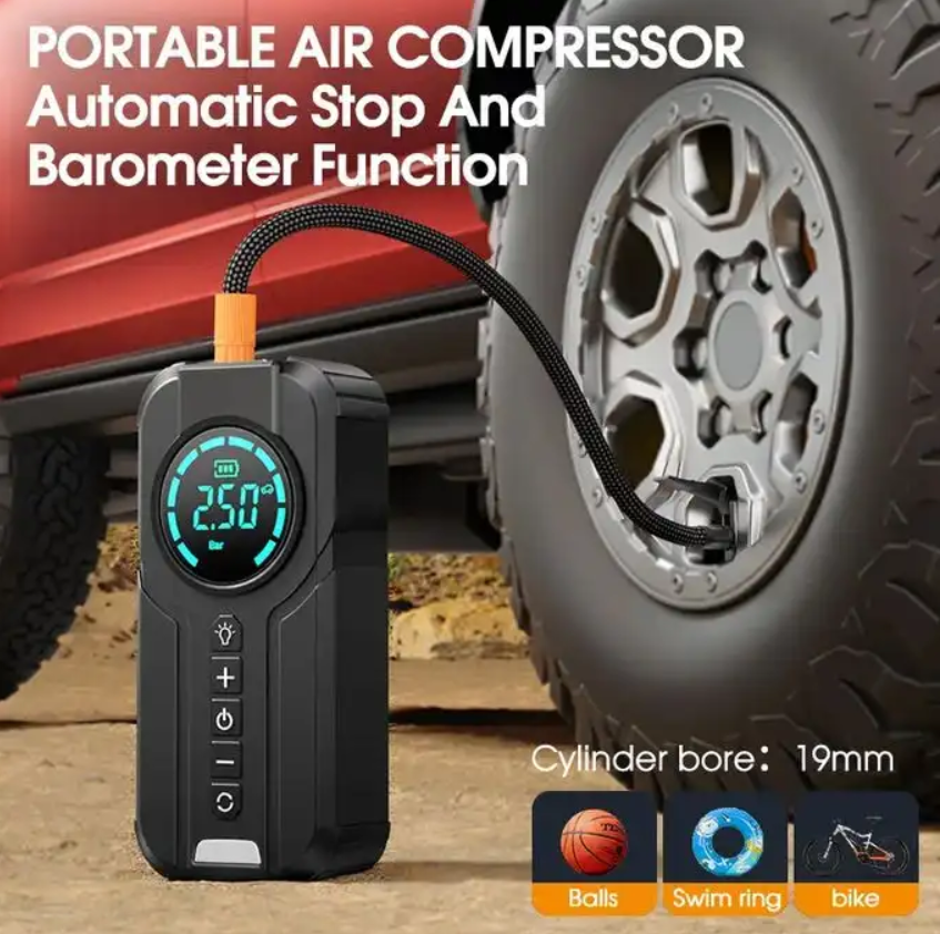 4-in-1 Car Essential: Jump Starter, Air Pump, Power Bank and Flashlight!