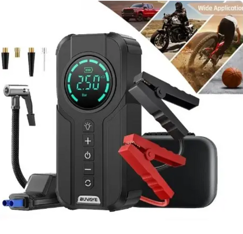 4-in-1 Car Essential: Jump Starter, Air Pump, Power Bank and Flashlight!