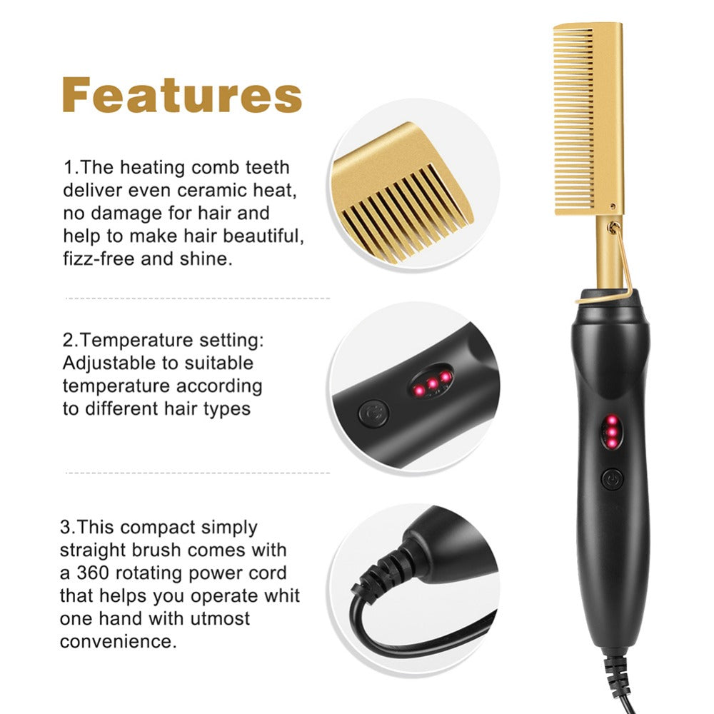 Gold Ceramic Professional Electric Press Comb